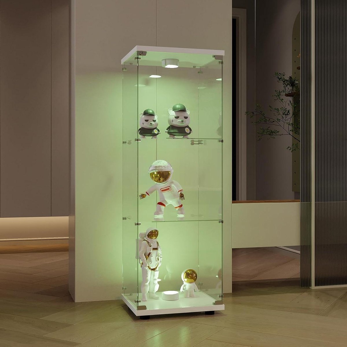 Glazen Vitrinekast - Displaykast Verzamelen - Verzamelobjecten Tonen - Ingebouwde LED-verlichting - 42 x 36 x 125 cm - Wit