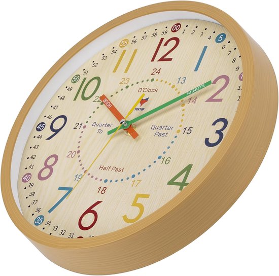 Kinder Leerklok - Wandklok Tijd Leren - Kinderen Tijd Leren - Stille Beweging - 30 cm - Multicolor van kinder — afbeelding 5