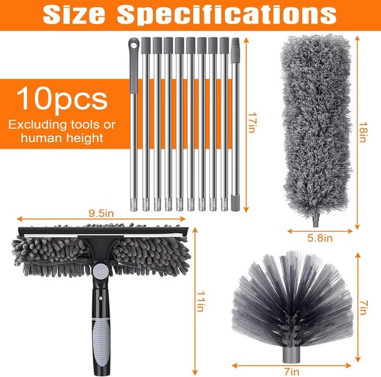 Plumeau Telescoop - Stofwisser Mop - Hoge Oppervlakken Reinigen - Uittrekbaar tot 6m - 3 stuks - Grijs — afbeelding 5