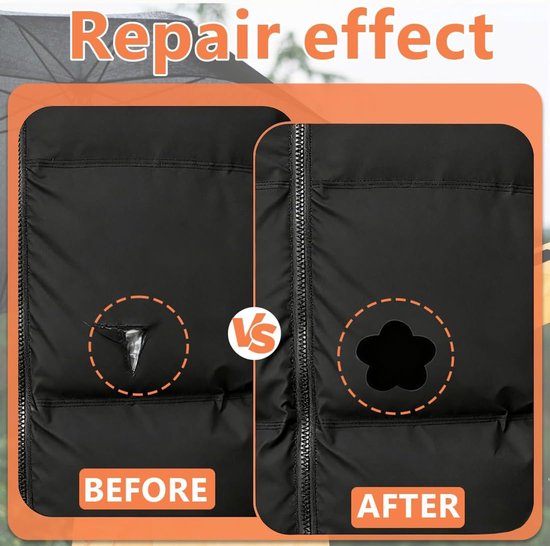 Reparatieset voor donsjassen - Patch set Kleding reparatie - Gaten dichten - Zelfklevend nylon - 10 stuks - Zwart — afbeelding 3
