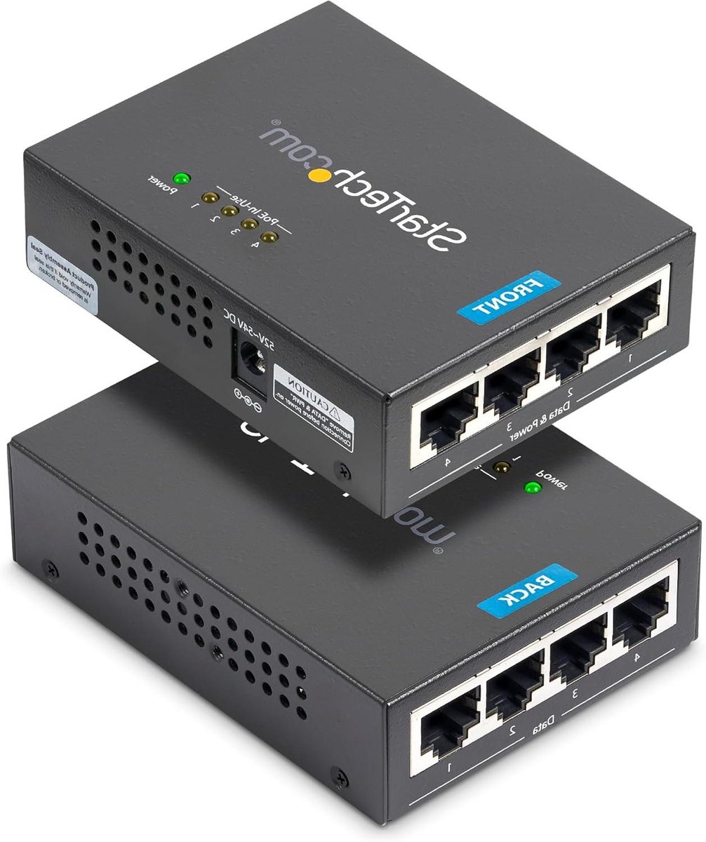 4-poorts Gigabit PoE+ Injector voor Power over Ethernet