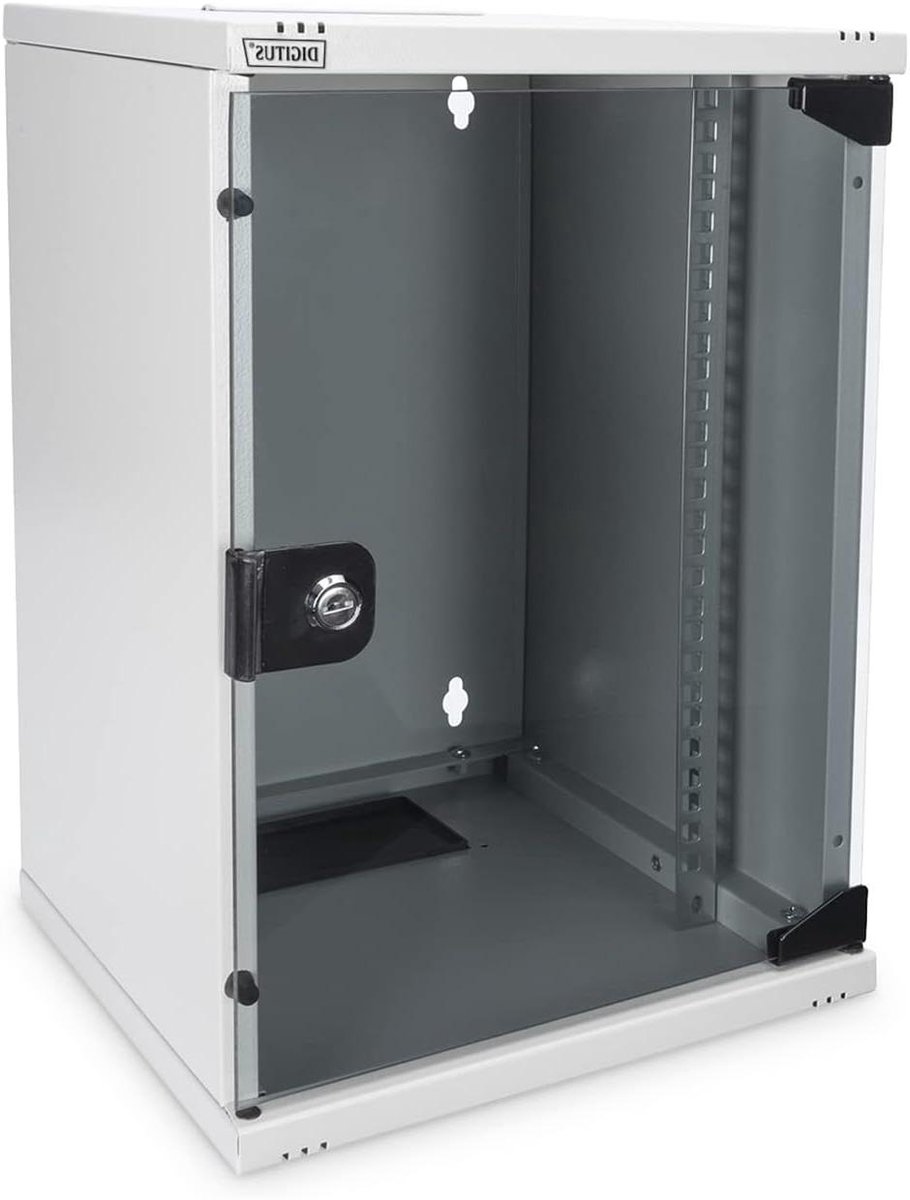 Netwerkkast Wandmontage - Serverkast Mini Rack - IT Bekabeling Organiseren - Afsluitbare Glazen Deur - 9 HE 300mm Diep - Lichtgrijs