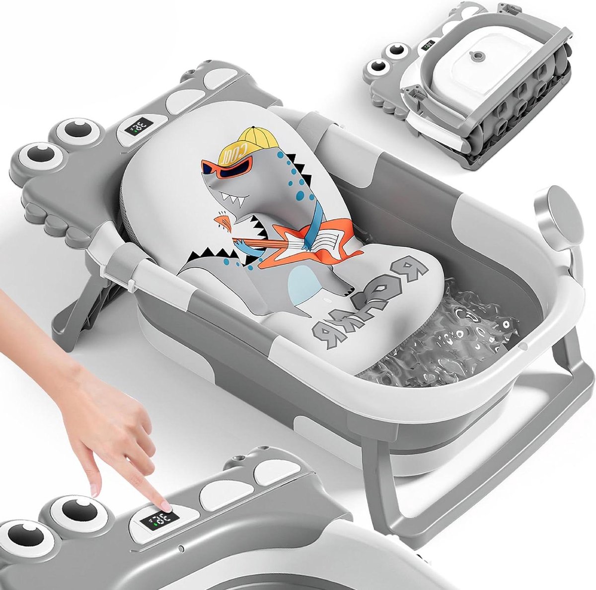 Opvouwbaar Babybad - Kinderbad Badje - Baby Verzorgen - Met Badkussen Thermometer - Tot 3 Jaar - Grijs