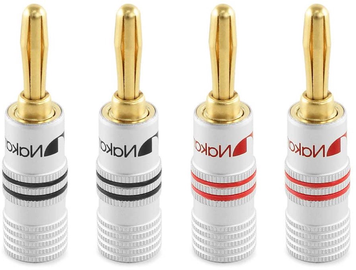 Banaanstekkers Goudkleurig - Luidsprekerstekkers Connectoren - HiFi Geluid - 24K Goud Verguld - 4mm - Goud