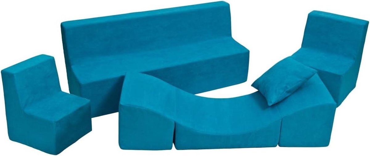 Kinderzitgroep - Kinderkamer meubels - Spelen en rusten - Afneembare bekleding - 2 stoelen bank ligstoel - Blauw