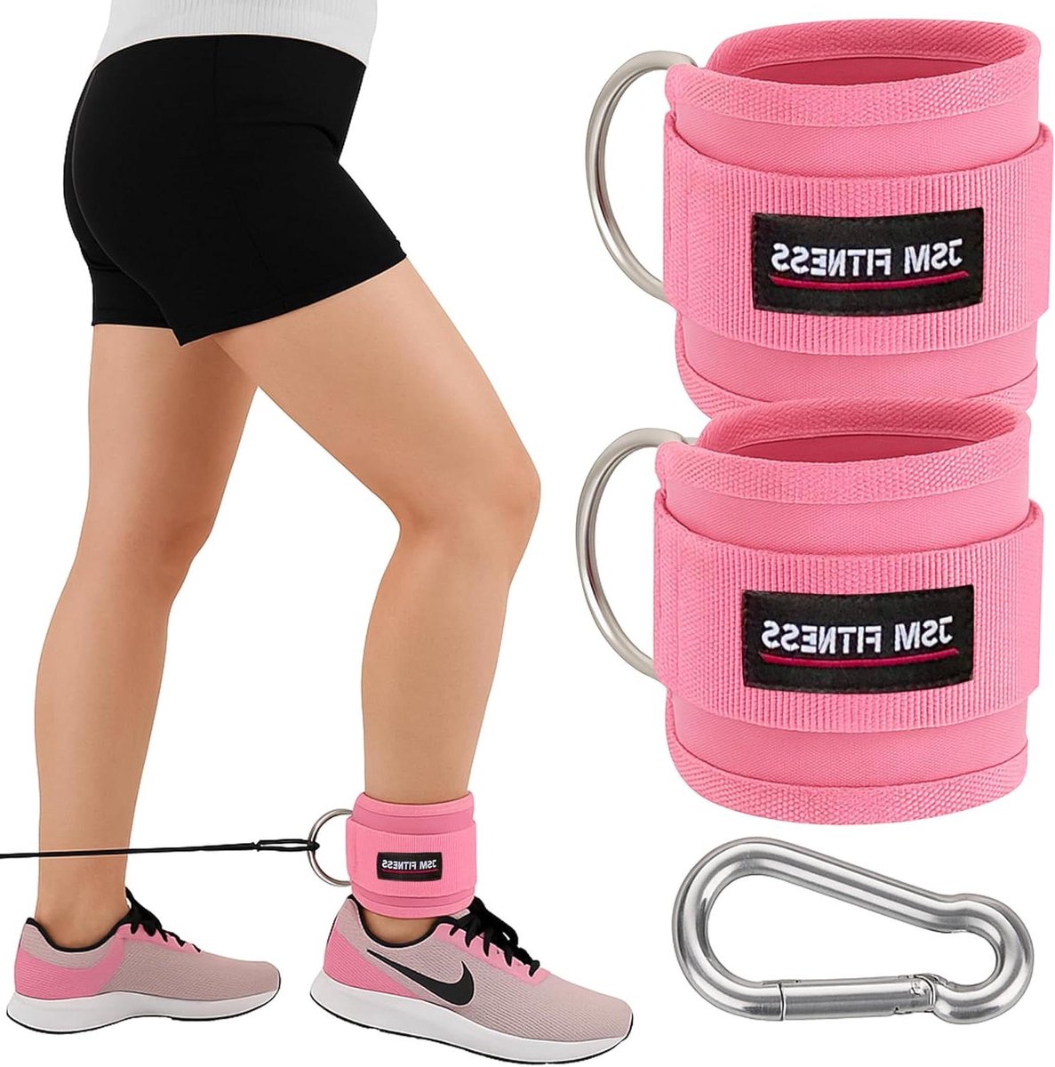 Voetlussen Kabelmachine - Enkelbanden Fitness - Spierisolatie Training - Versterkt met Haken - 2 stuks - Roze
