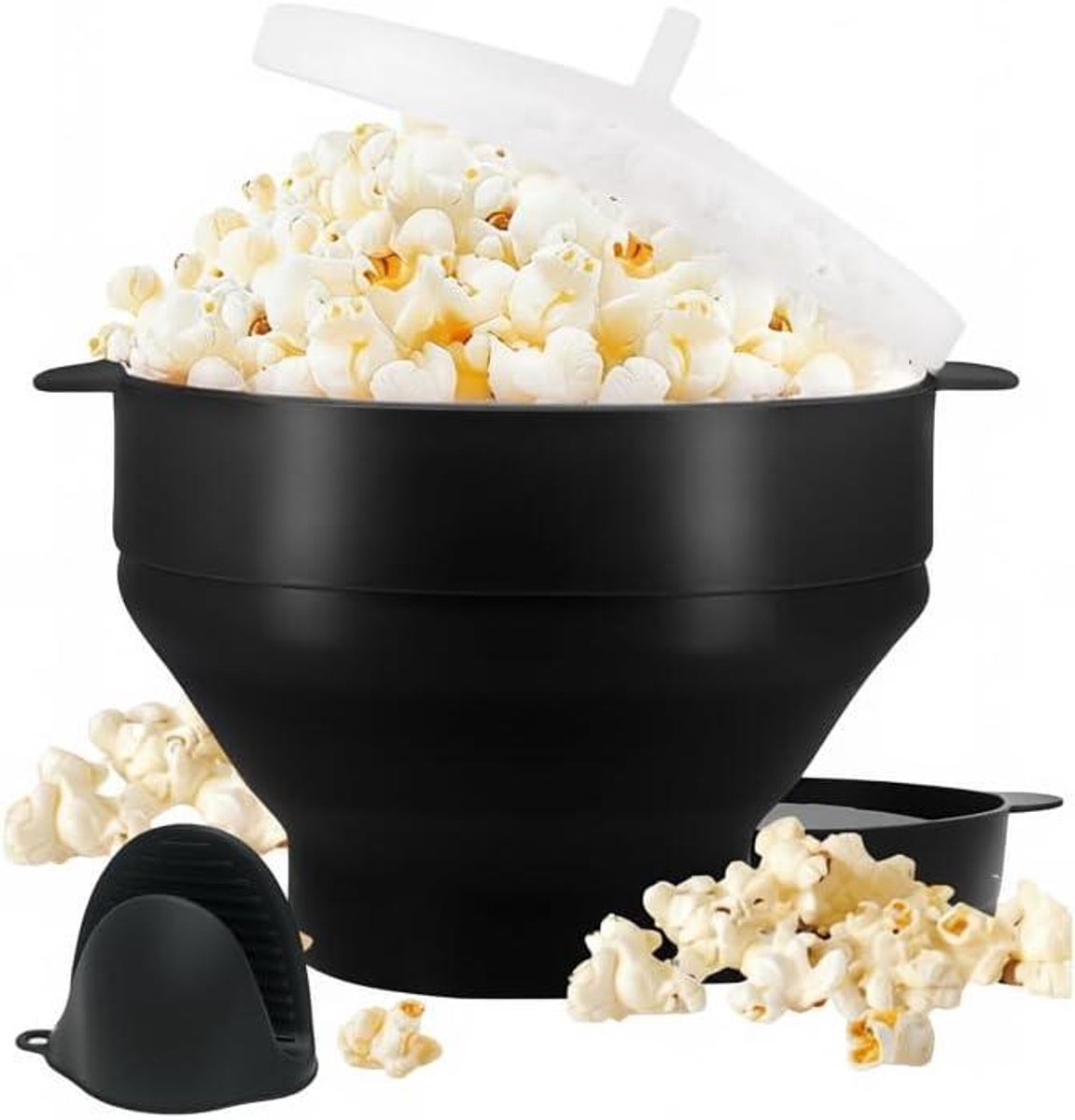 Magnetron Popcorn Maker - Popcorn Kom - Snacks Maken - Olie Vrij Gezond - 10 Cups - Zwart