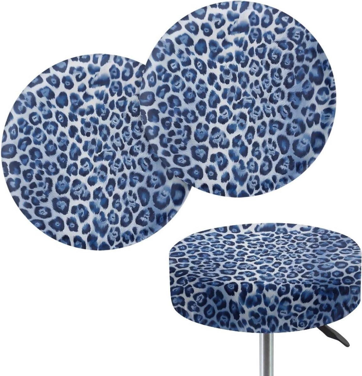 Stoelhoes Ronde Barkruk - Barkrukhoes Set - Meubels Vernieuwen - Antislip Elastisch - 35-40 cm - Blauwe Luipaardprint