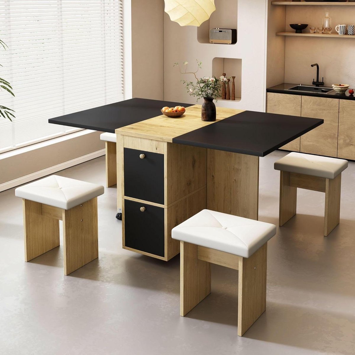 Eettafelset met Stoelen - Eetgroep Keuken - Gezellig Tafelen - Inklapbaar en Uitschuifbaar - 120 x 80 x 75 cm