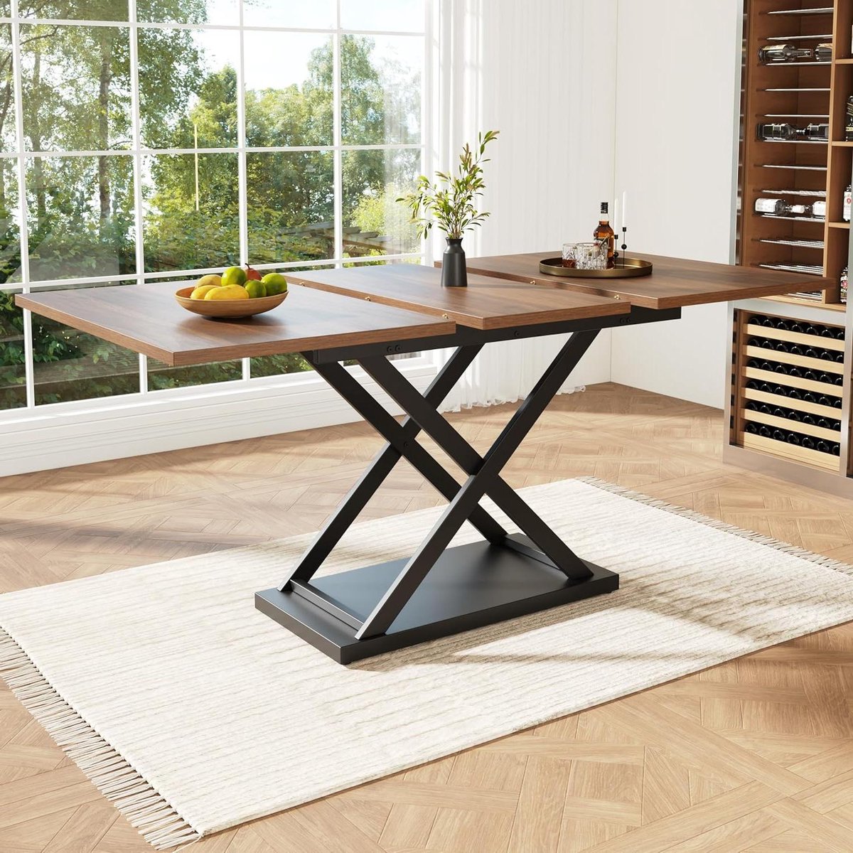 Eettafel Keukentafel - Houten Tafel - Gezellig Tafelen - Uittrekbaar Tafelblad - 160 x 80 cm - Zwart Bruin