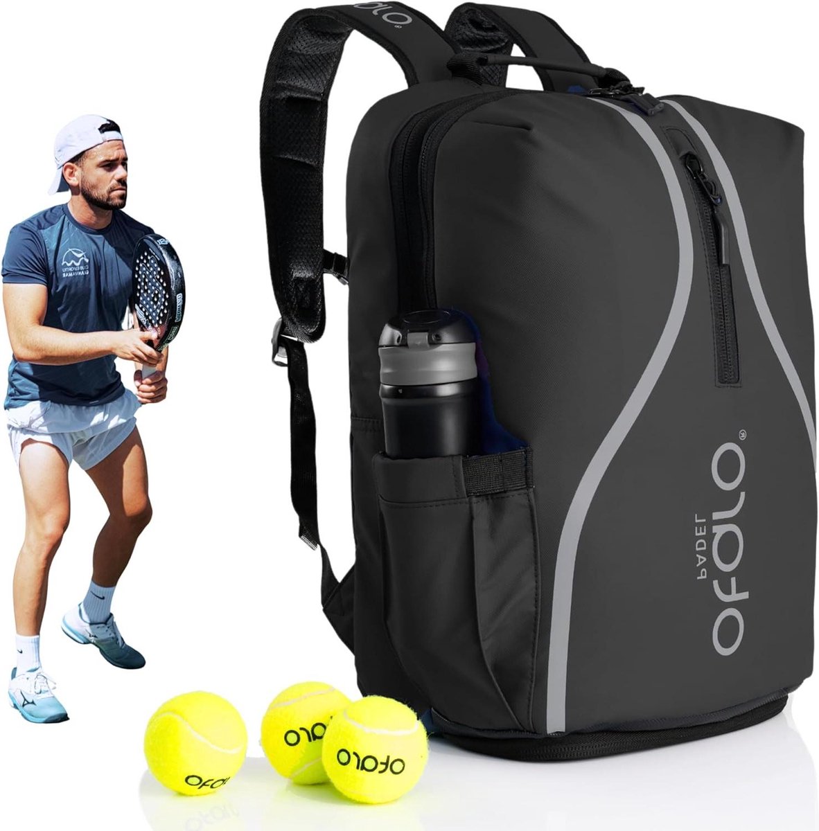 Padel Tas - Sporttas Racket tas - Sportspullen Vervoeren - Innovatieve Indeling - 34 Liter - Zwart