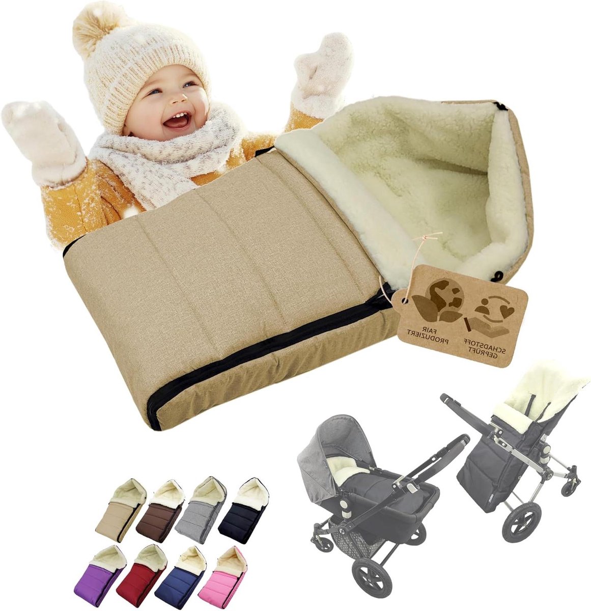 Winter Voetenzak - Babyzak Kinderwagenzak - Warm Blijven - Universele Pasvorm - 90 cm - Gemêleerd Beige
