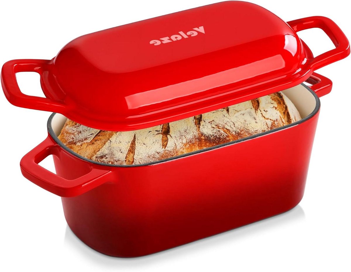 Gietijzeren Pan - Dutch Oven Broodpan - Zuurdesem Bakken - Gegoten Gietijzer - 3.6 Liter - Rood