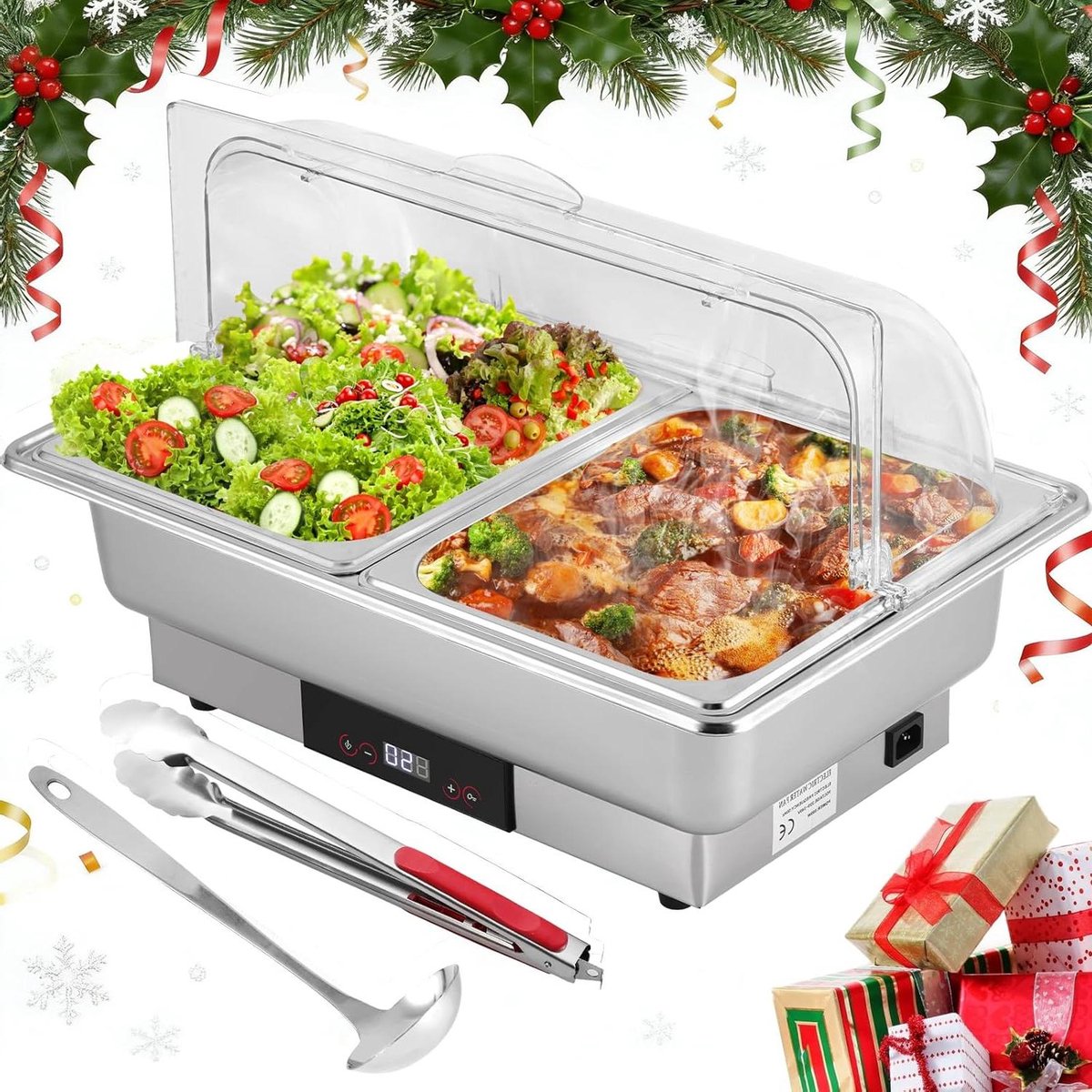 Elektrische Chafing Dish - Voedselverwarmer Buffet - Buffet Warm Houden - Instelbare Temperatuur - 9 Liter - Zilver