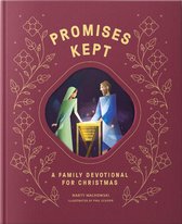 Boek kaft met de titel 'Promises Kept', een illustratie van een man en vrouw in bijbelse kleding bij een lichtgevend object.