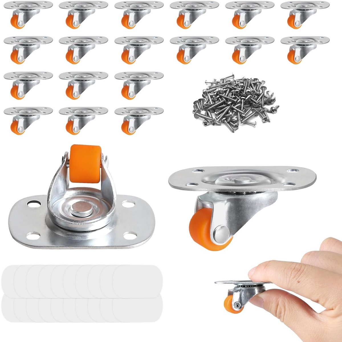 20 stuks kleine rollen voor meubels, 360 graden draaibaar, 12 mm, set van kleine draaibare rubberen rollen, universele wielen met schroeven en lijm, geluidsarm mini-wiel voor meubels