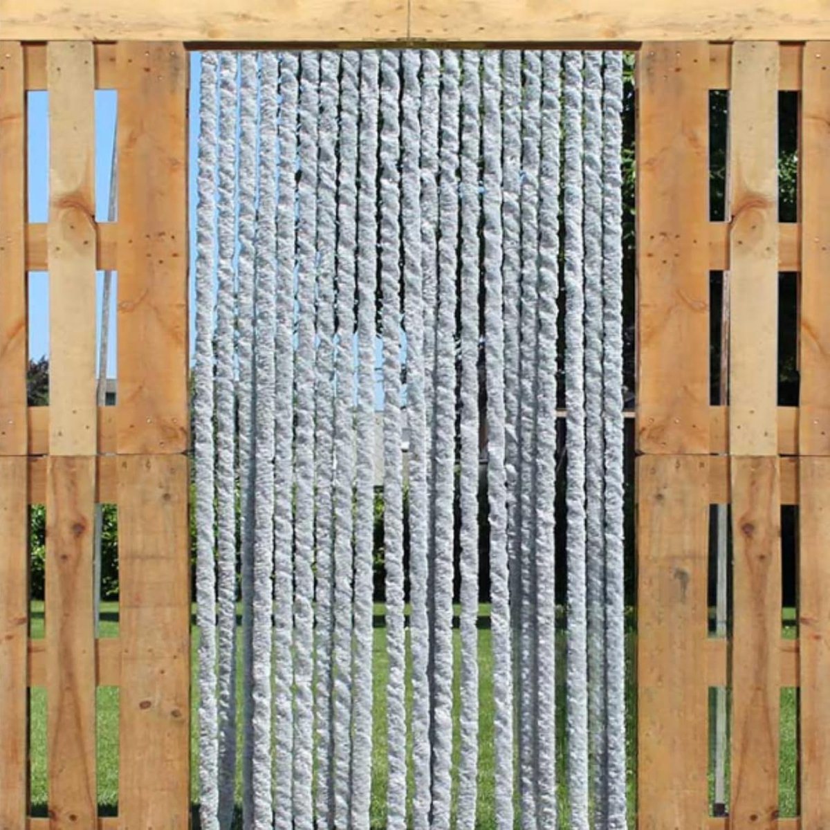 Kattenstaartgordijnen – Pluizig Gordijn Grijs, Verschillende Maten, Deurgordijn voor Camper, Draadgordijn Balkon, 100 × 220 cm