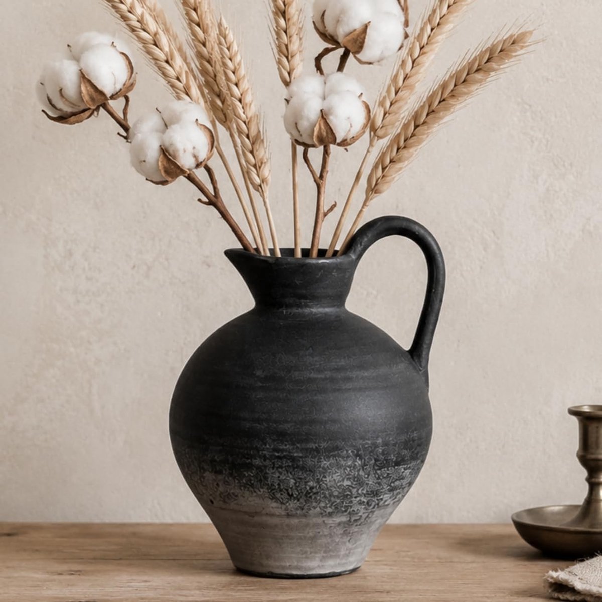 22,5 cm zwarte rustieke keramische vaas voor wooncultuur, vintage decoratieve vaas voor woonkamer, slaapkamer, housewarming en huwelijkscadeau