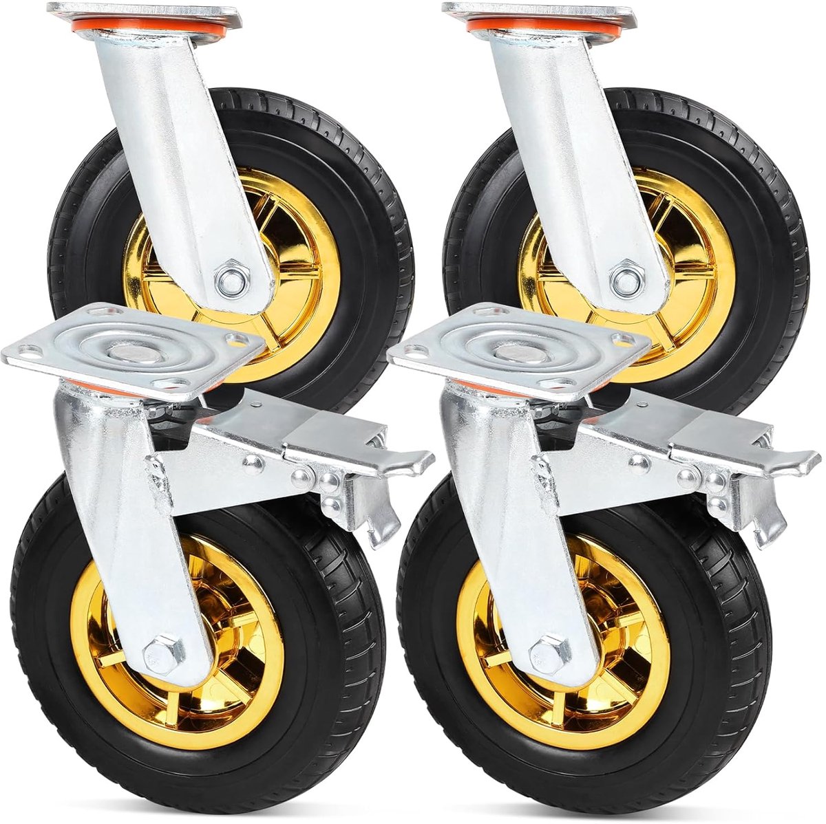 Set van 4 zwenkwielen voor zware belasting, 200 mm, tot 260 kg per zwenkwiel, 360 graden draaibaar (2 met rem) voor trolley, werkbank, meubels