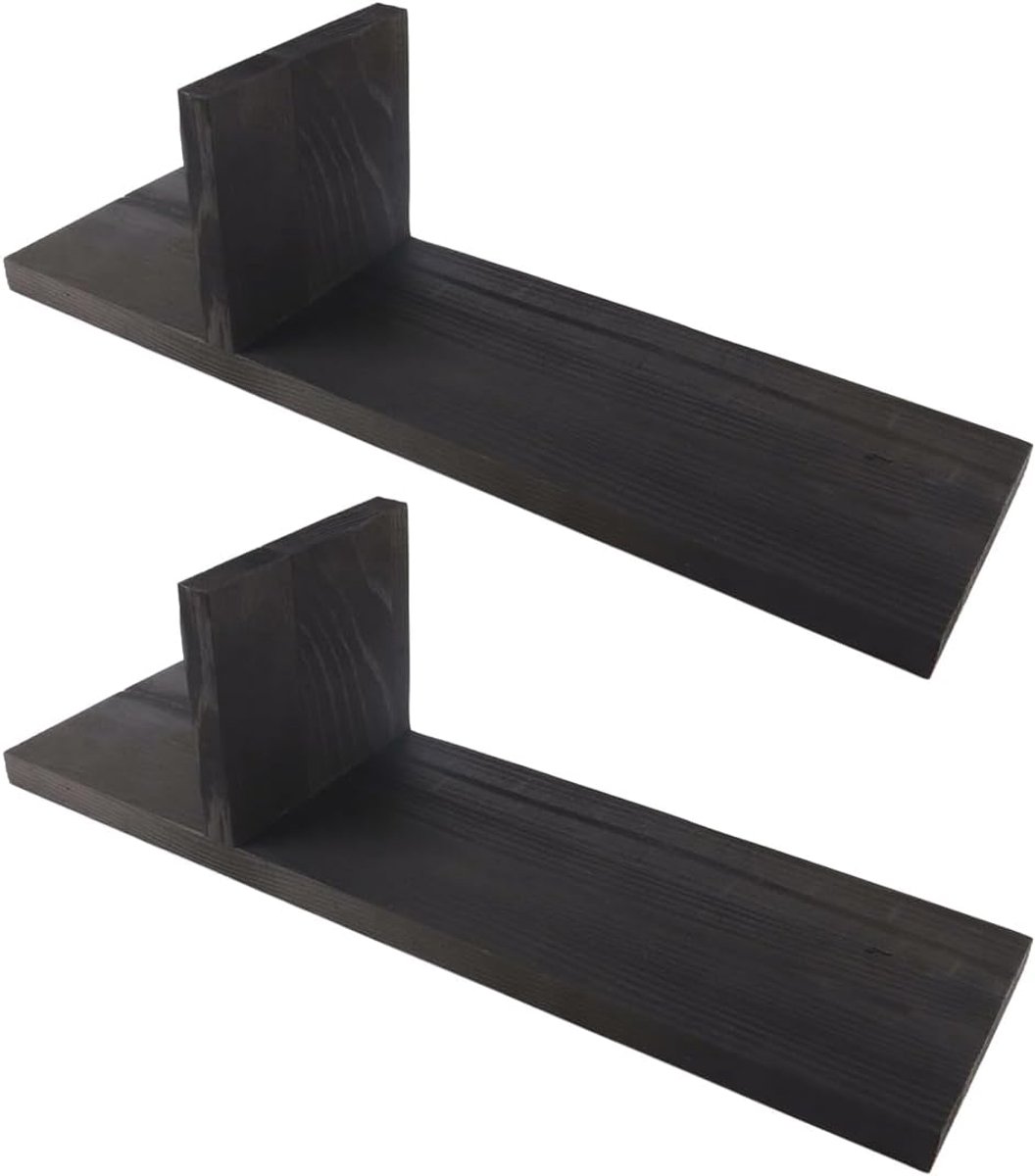 Set van 2 houten wandkandelaars, decoratieve houder voor wandmontage, pilaarkaarsenstandaard, waxinelichthouder, zwart