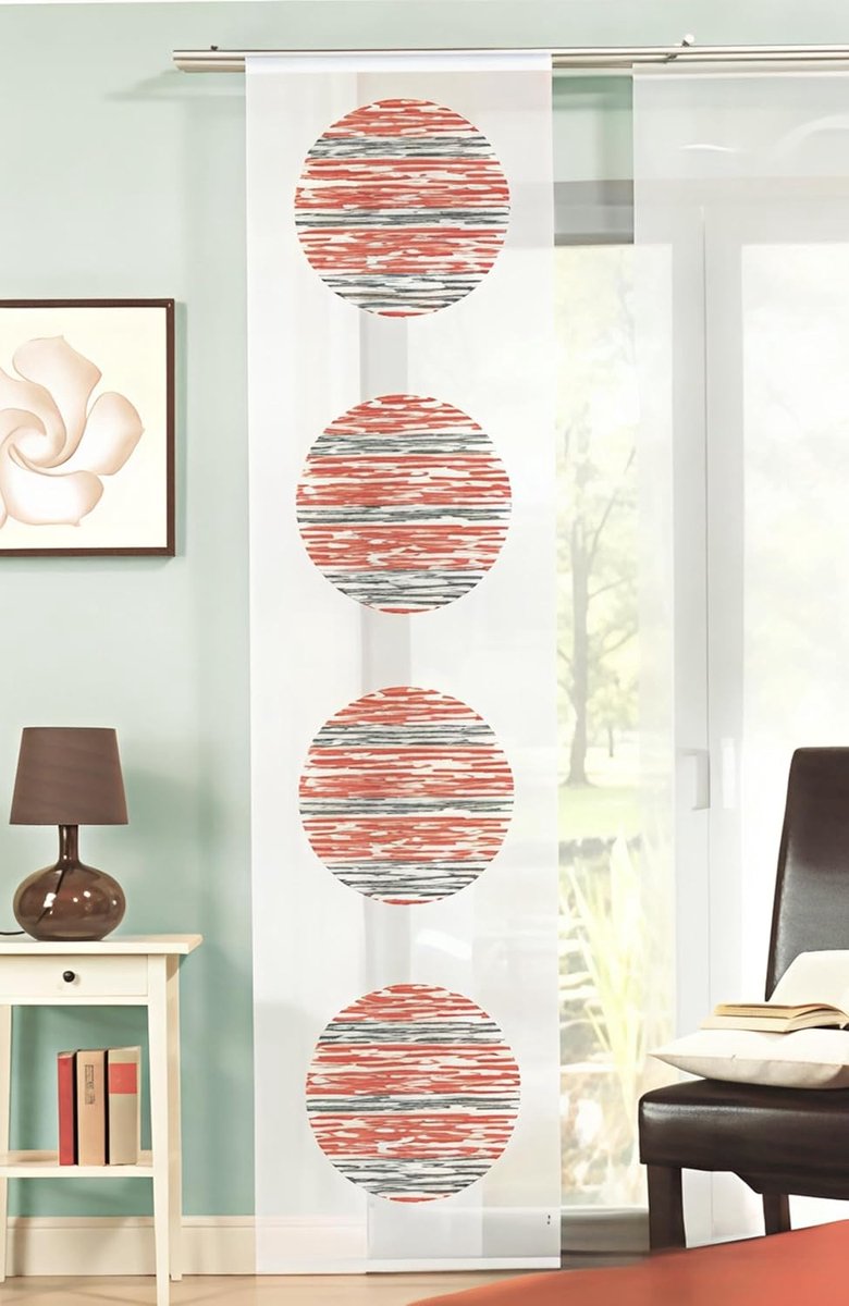 Schuifgordijn gordijn motief cirkels rood grijs gordijn raamgordijn paneelgordijn schuifgordijn voile in wit 60 x 245 cm