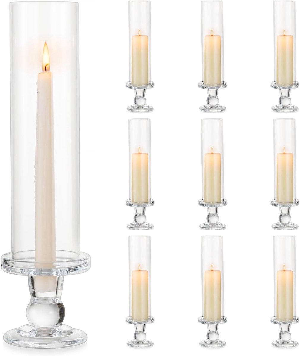 orkaan pijler kandelaars: 10 stuks kandelaars voor bruiloft partij cilinder kaars standaard voor Kerstmis Clear Taper Kaarsenhouder met 25cm open einde glas voor huisdecoratie, S