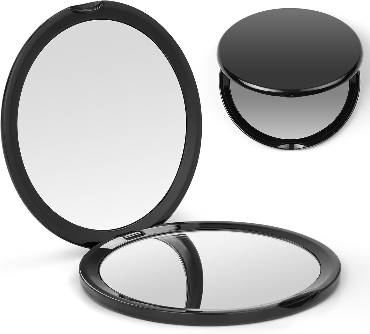 Compacte Spiegel, 1x/10x Vergroting Compacte Spiegel, Zakmake-upspiegel, Zwarte Dubbelzijdige Reisspiegel voor Vrouwen en Mannen, Handtas, Zak (Glad Oppervlak)