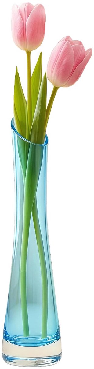 knopvazen met schuine mond en enkele stengel bloemenvaas met zware basis voor thuiskantoor, bruiloft decor, tafel middelpunt (blauw 23 cm hoogte)