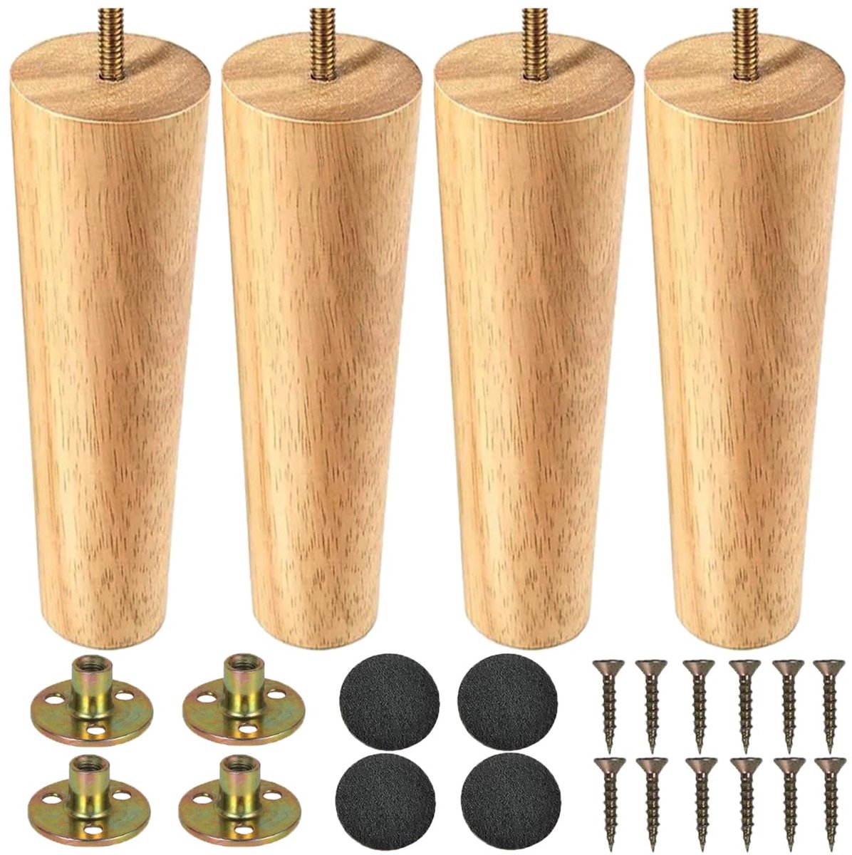 Meubelpoten van hout, 4 stuks, tafelpoten en meubels, 20 cm, voor slaapbank, met montageplaat, anti-slip pad en schroeven