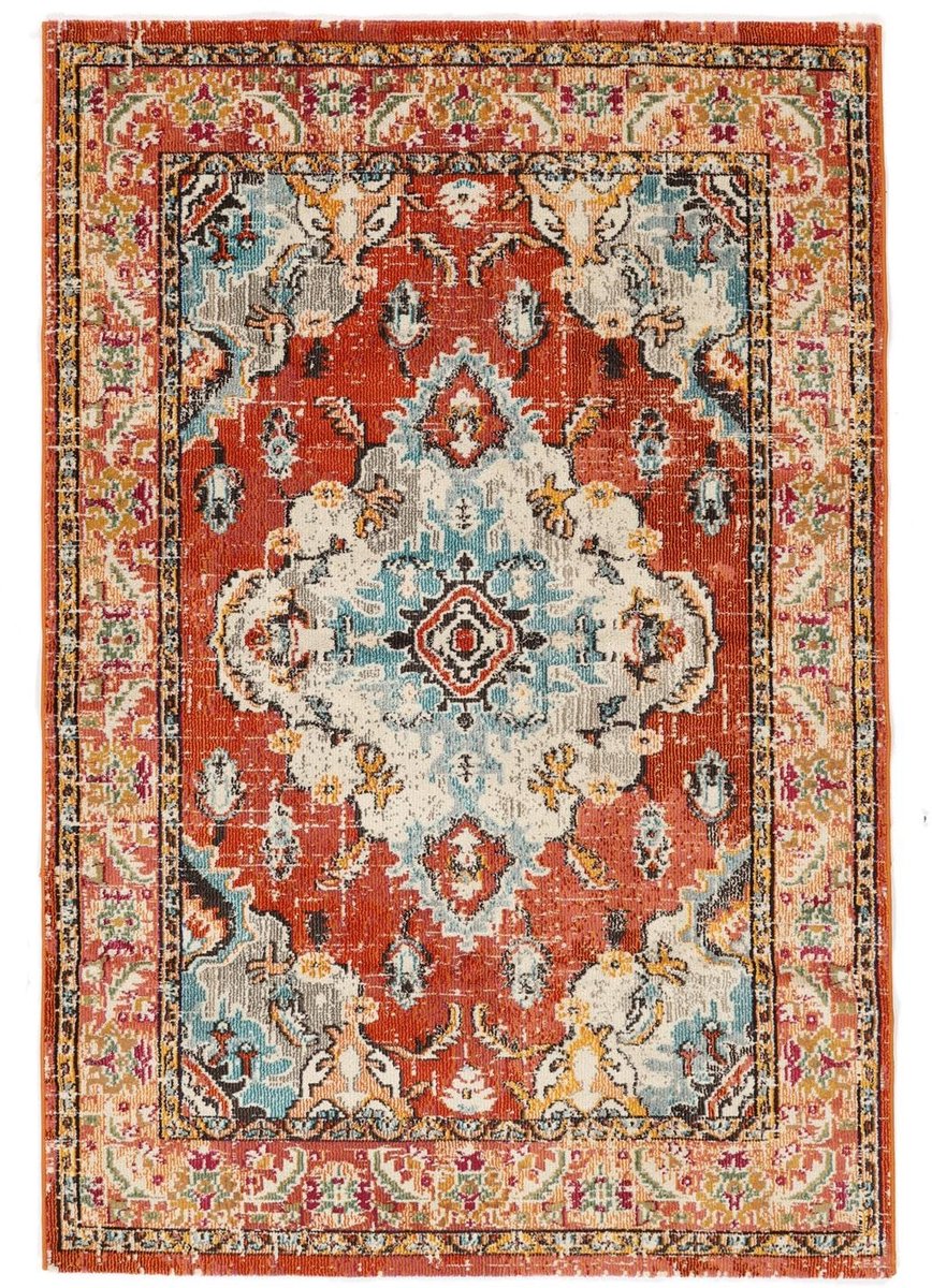 Vloerkleed, Vintage, 160 x 230 cm, Rechthoekig, Middelpolig, Woonkamer, Eetkamer, Slaapkamer, Keuken, Alleen chemisch reinigen, Oranje