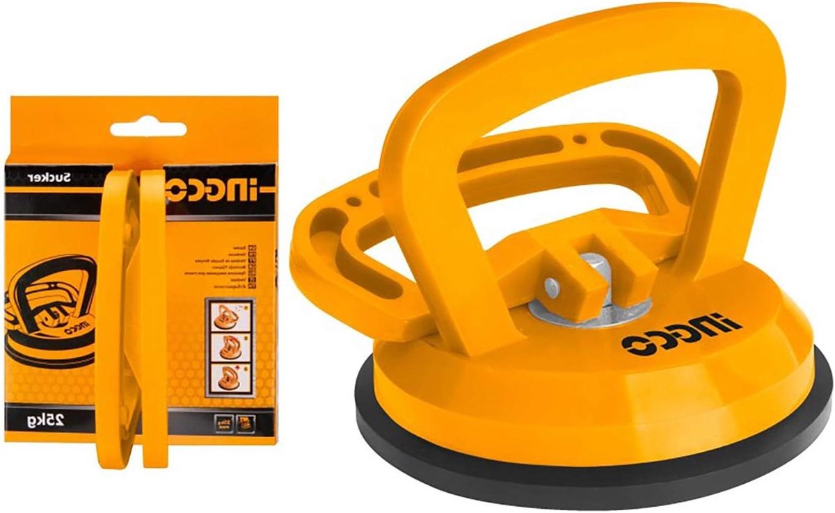Zuignap met Handvat - Glaslifter Zuighouder - Vlakke Oppervlakken Verplaatsen - Hoge Draagkracht - 115 mm Diameter - Geel Zwart