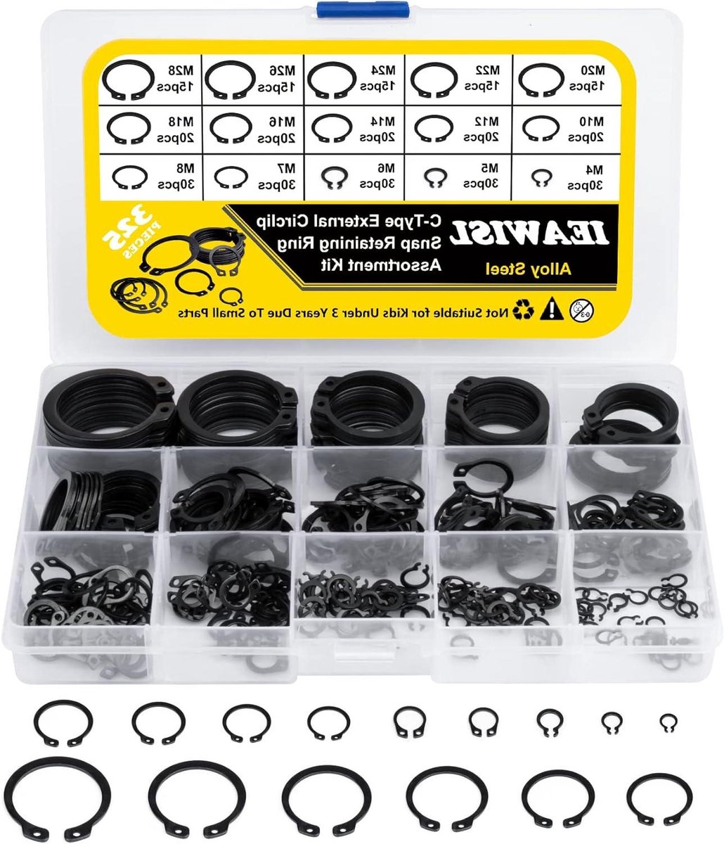 Borgringenset - Assortiment borgringen E-clips - Onderdelen Bevestigen - Gelegeerd Staal - 4-28 mm - Zwart