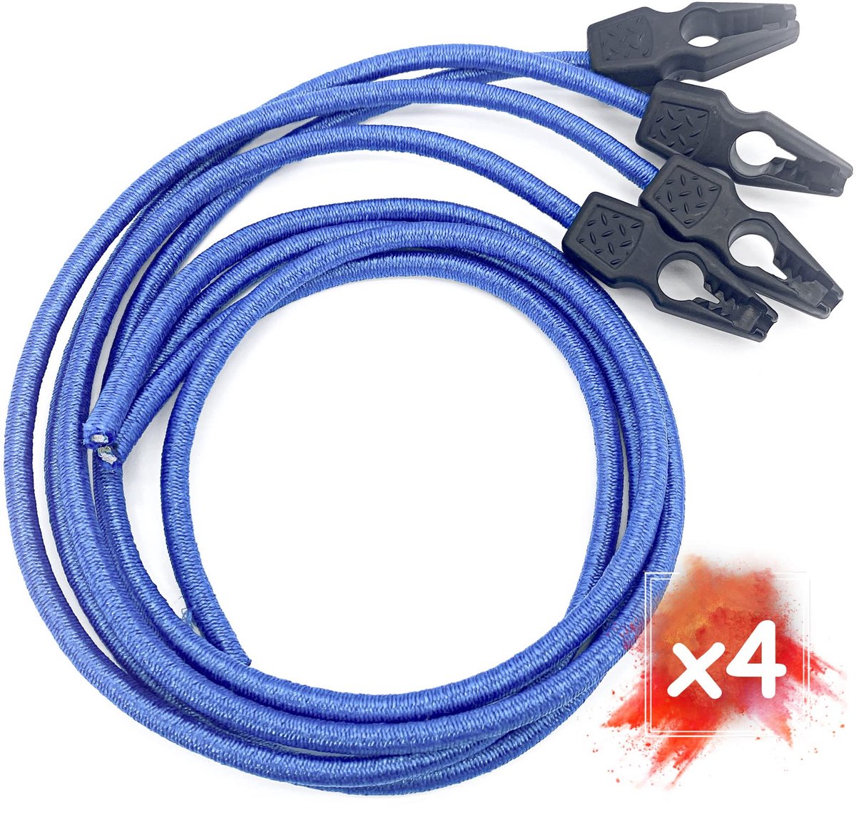4 elastische spanners met snelsluiting voor zwembadzeilen, 75 cm, 8 mm diameter, elastisch touw voor bevestiging van luifels, fietsendragers, camping, Quick Clip, blauw