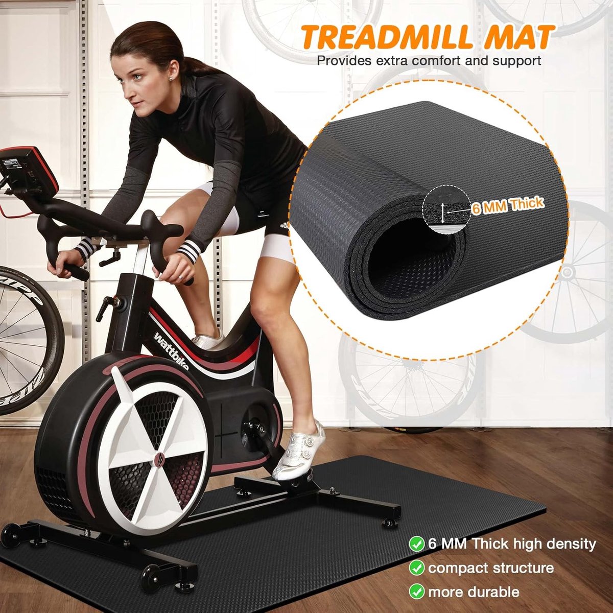 Fietstrainermat - Indoor Trainingsmat Fiets - Vloer Beschermen - Schokabsorberend - 6 mm dik - Zwart