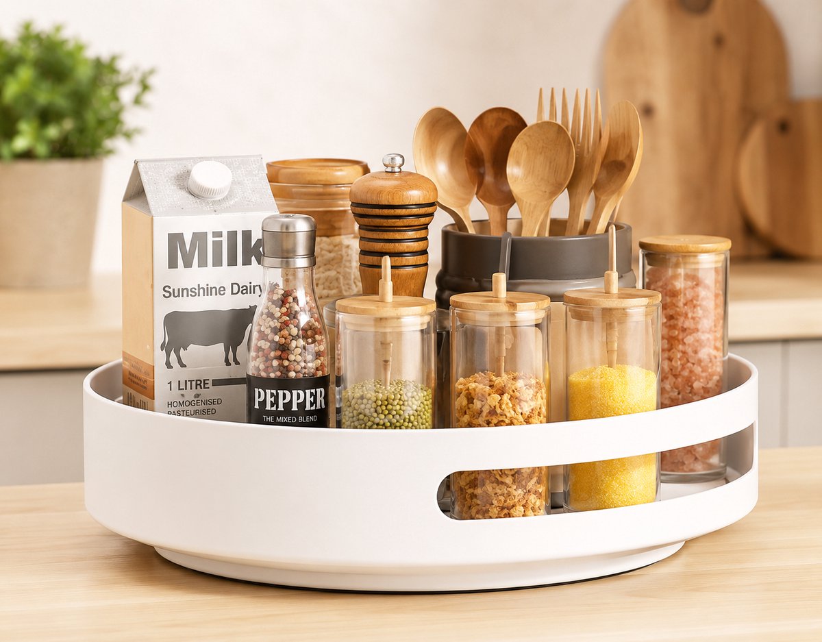 Draaibaar Kruidenrek 30 cm - 360° Draaibaar - Wit - Hoge Kwaliteit - Keuken Organizer