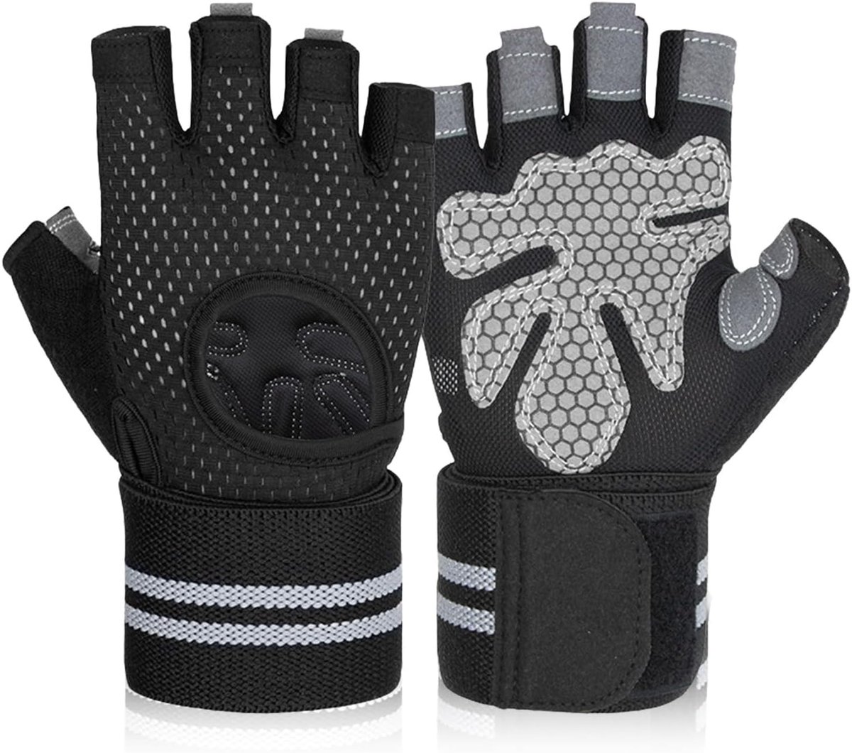 flintronic Fitnesshandschoenen, ademende handschoenen voor dames en heren, fitnesshandschoenen met polsbanden, antislip, siliconen, voor sport, training, fitness, fietsen (zwart)