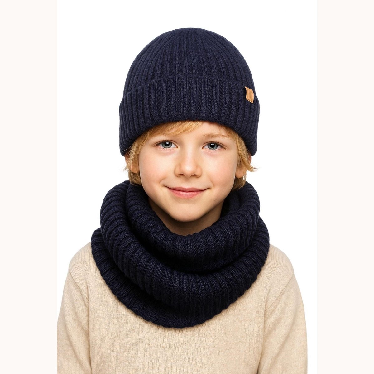 Minoti nekwarmer gebreid jongens - donkerblauw