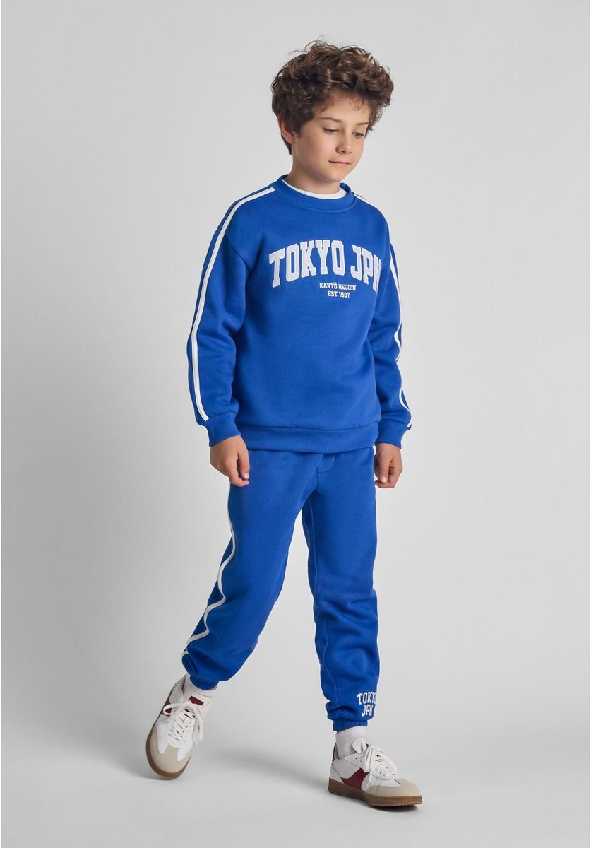 Minoti trainingspak jongens met Tokyo print - blauw
