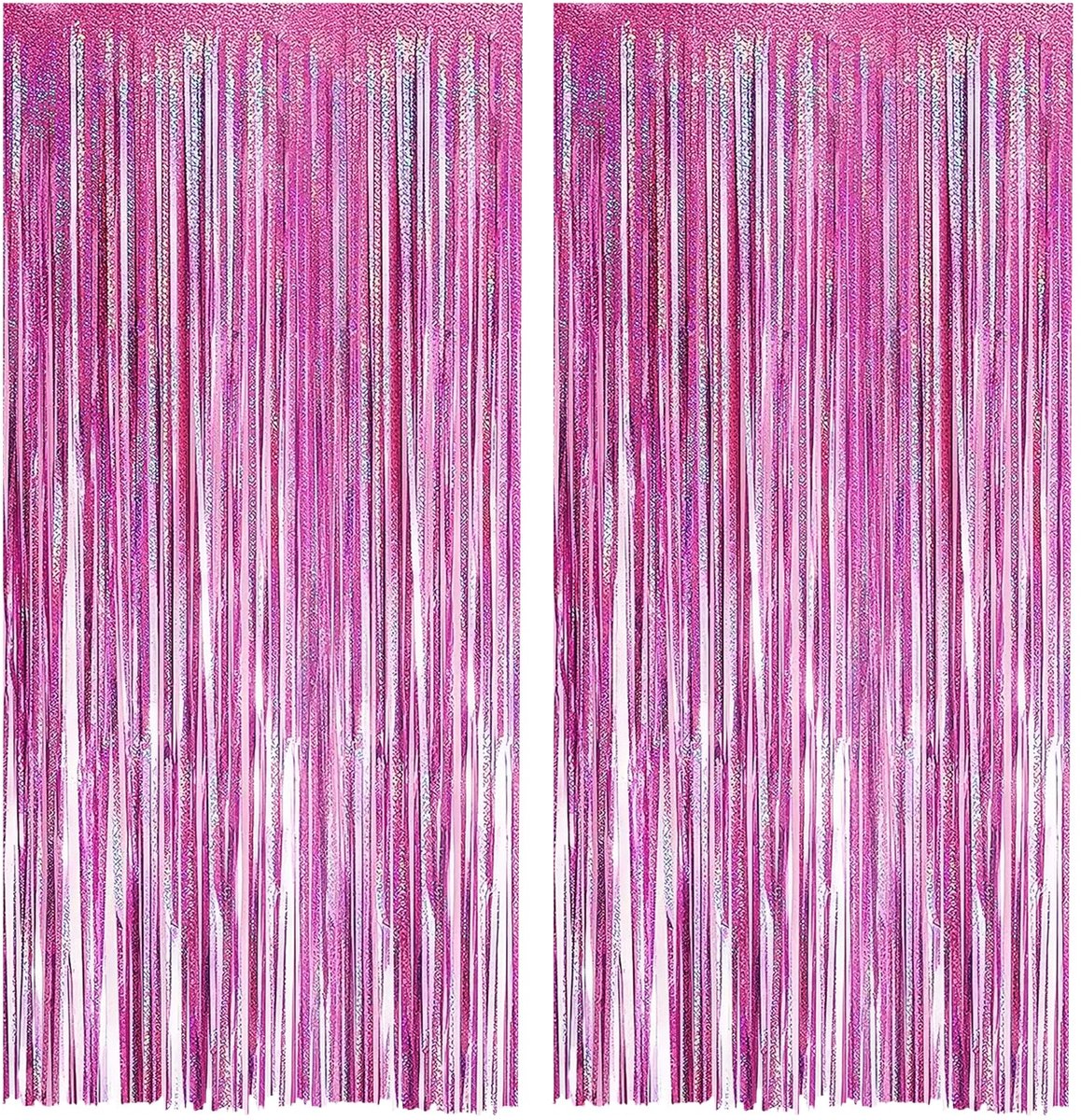 2 stuks 2,5 m glittergordijn, glitterlaser aluminiumfolie franjegordijn, feestelijke gordijndecoraties voor verjaardagsfeestje bruiloft afstuderen kerst fotoachtergrond, roze