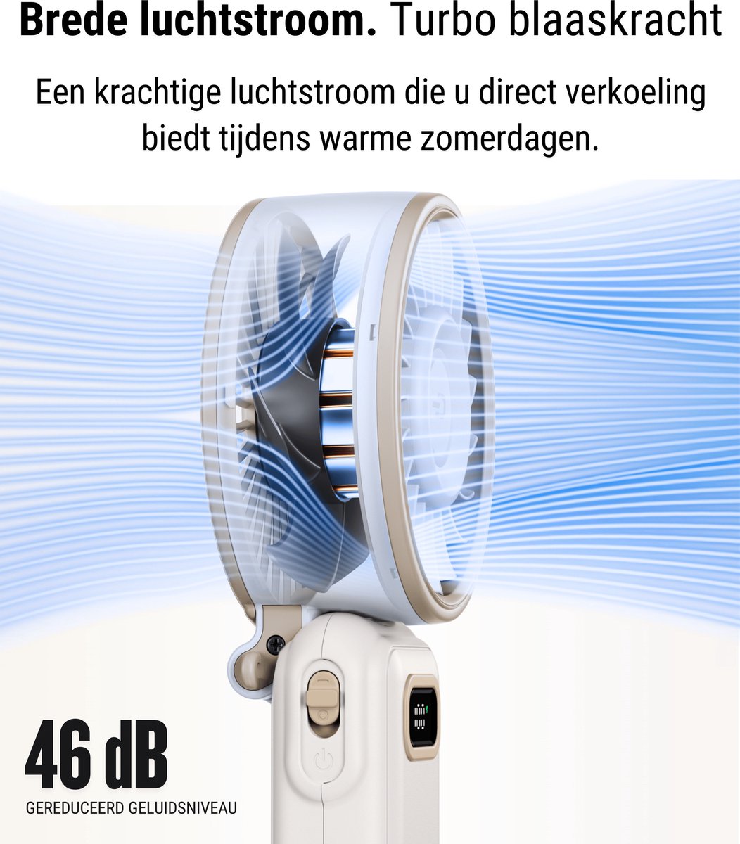Diveblues® Handventilator Oplaadbaar - Premium Personal Fan - AIR 100 – High Speed Blaaskracht – 100 Snelheden – LED Scherm - Handwaaier – Waaier – Draagbare Ventilator - Koelt écht — afbeelding 2