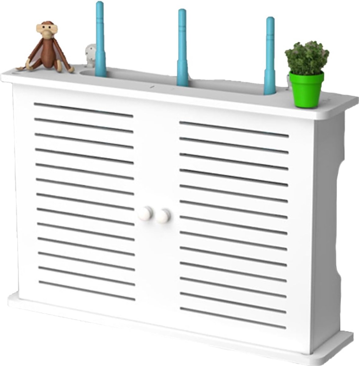 Router opbergdoos, voor aan de muur, draadloze router, opbergdoos, tv-kabel, verstopbox, wand wifi gemonteerd rek, wit (B)