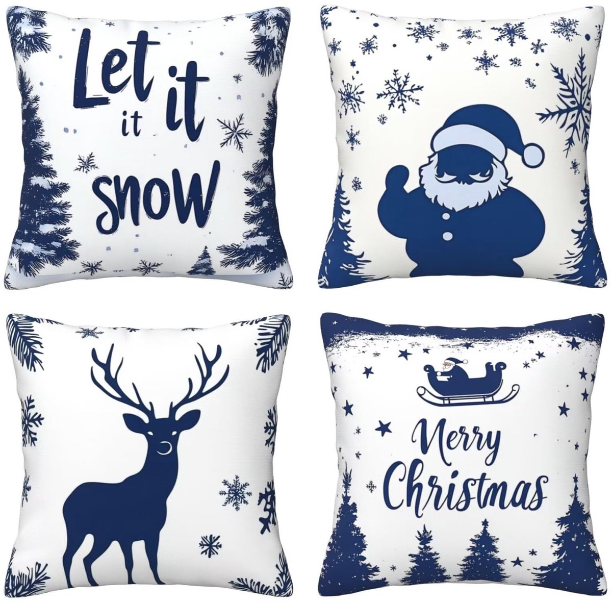 Set van 4 kussenslopen, 65 x 65 cm, vrolijk kerstfeest, kussenslopen, fluweel, zacht, groot, ademend, dubbelzijdig, bankkussen, vierkant, decoratie voor auto, huis, woonkamer, bank, stoel, slaapkamer