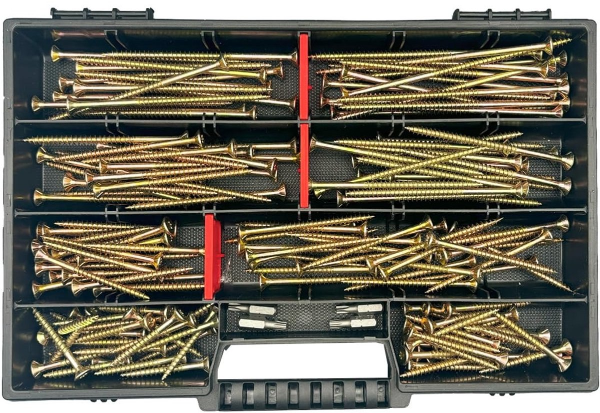 Houtschroeven en spaanplaatschroeven 5 x 45 tot 5 x 120, incl. 4 TX-bits en assortimentskoffer, professionele kwaliteit, Made in Germany