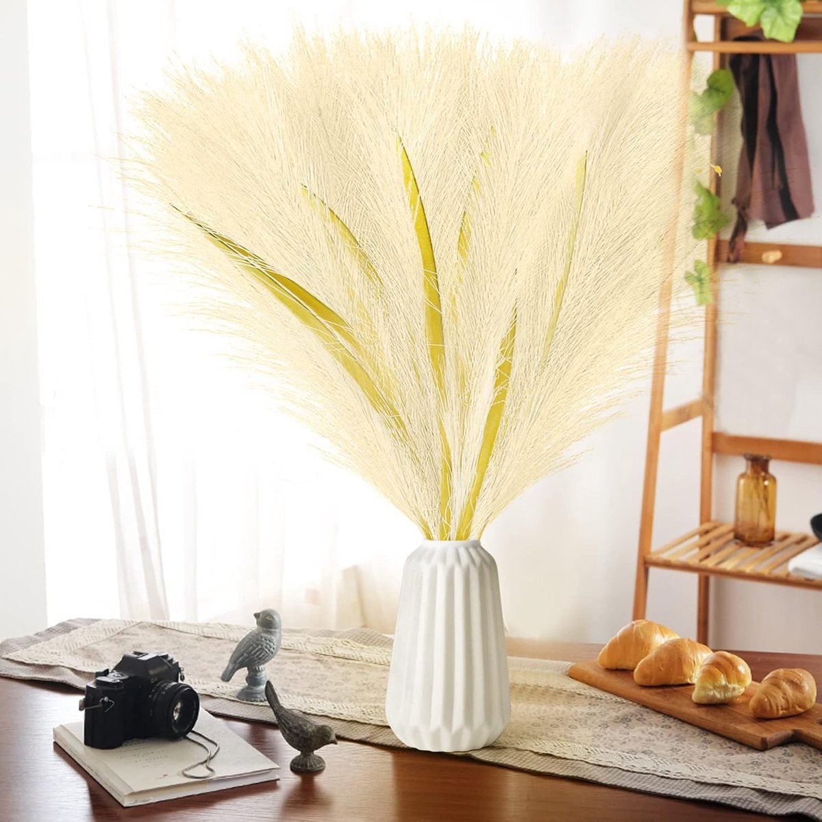 6 Stuks Pampasgras Decoratie - Kunstmatige Drogen Bloemen voor Bohemian Woonkamer, Slaapkamer en Vazen Decoratie (Beige)