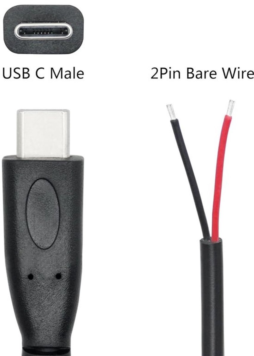 Dailygoody - Type-C Pigtail-kabel - USB C-verlengkabel - Ideaal voor
