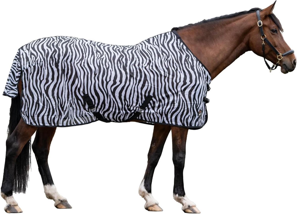 Vliegendeken Paard - Paardendeken Weidedeken - Insecten Weren - Zebra Print Patroon - 135 cm - Wit Zwart