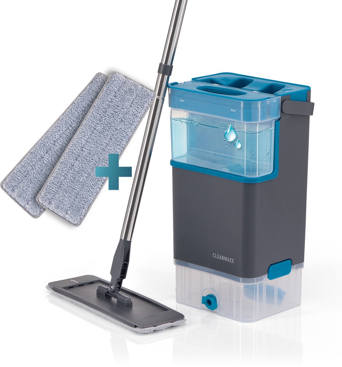 CLEANmaxx Comfort-dweil DuoTank + set van 2 reservedoekjes – vloerdweil met afneembare tanks, dweil met 100 % hygiënisch gescheiden schoon- en vuilwater | Wash- & Dry-zones