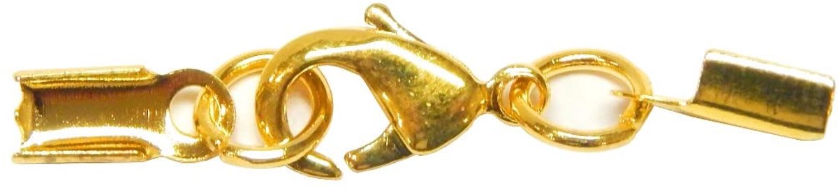 Karabijnhaak met eindkappen sluiting, 5 set, messing eindstukken voor ca. 1,5/2/2,5 mm kettingslot met oog (goud)