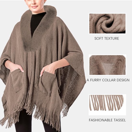 Dames Poncho - Sjaal Cape - Warm Blijven - Met Zakken - One Size - Elegant — afbeelding 2