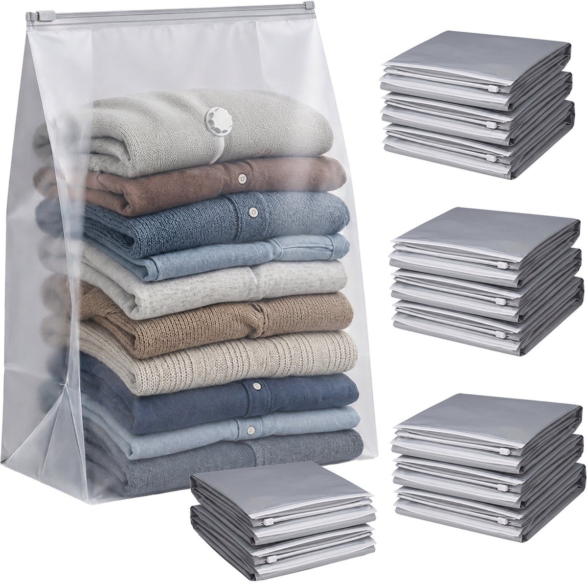 Vacuümzakken - set van 12 - 80x100 cm - grijs